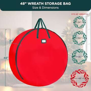 HOLDN’ STORAGE Premium Wreath Storage Bag - Durable 600D Material - Waterproof - Heavy-Duty Christmas Storage Container for Xmas Wreath with Dual Zipper Closure, Tear-Proof, 48" W x 8" D - Red