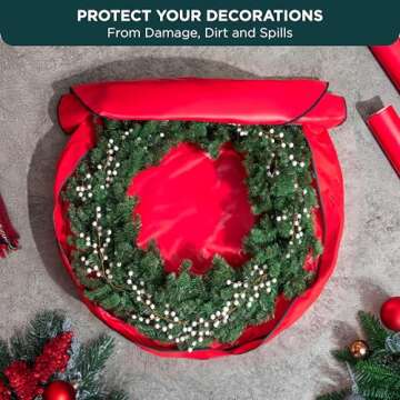 HOLDN’ STORAGE Premium Wreath Storage Bag - Durable 600D Material - Waterproof - Heavy-Duty Christmas Storage Container for Xmas Wreath with Dual Zipper Closure, Tear-Proof, 48" W x 8" D - Red