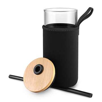 Tronco 20oz Glass Tumbler with Straw and Bamboo Lid - Nylon Bottle Protection Sleeves,Stylish Smoothie Cup,Wide Mouth Iced Coffee Cup Reusable- Elegant Glass Water Bottles for Everyday Hydration