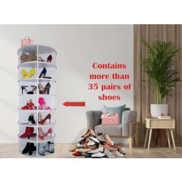 Weinstein storage Original Rotating Shoe Rack Tower, Original 7-Tier Hold Over 35 Pairs of Shoes, Spinning Shoe Display Lazy Susan, Revolving 360 Shoe Rack Tower, Rotate Shoes Closet Organization.