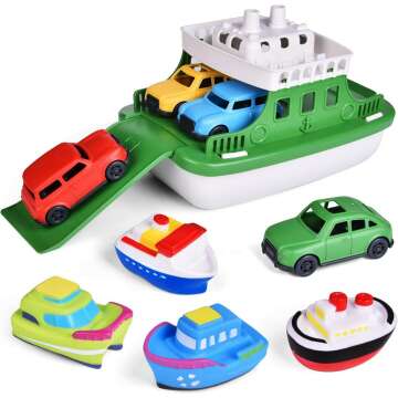 FUN LITTLE TOYS Toy Boat Bath Toys for Toddlers with 4 Cars Toys and 4 Bath Boats Squirters