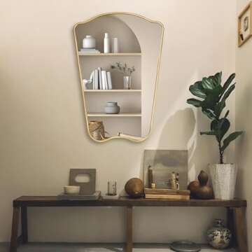 MONJITA Irregular Wall Mirror Gold Bathroom Mirror, 32'' x 23'' Decorative Wall Mirror, Modern Farmhouse Mirror, Vanity Luxurious Mirror for Living Room Entryway Bathroom, Wall Mounted Italian Mirror