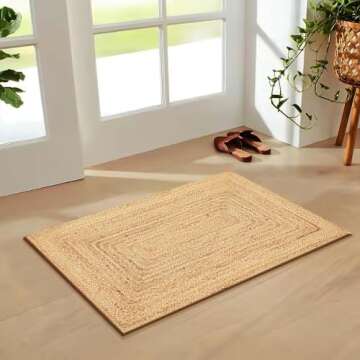 FRELISH DECOR Handwoven Jute Area Rug - 2x3 feet - Natural Yarn - Rustic Vintage Beige Braided Reversible Rug - Eco Friendly Rugs for Bedroom - Kitchen - Living Room - Farmhouse (2'x3')