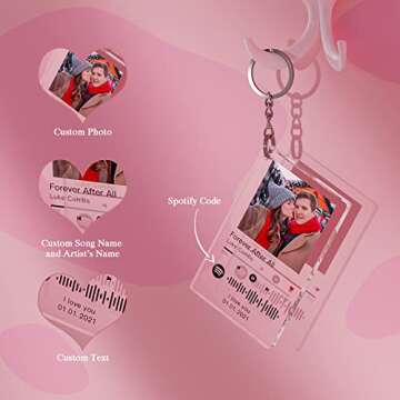 Custom Spotify Keychain Customized Acrylic Music Song Key Ring Personalized Photo Keychains Gifts for Lover - 1 Pack