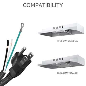 hermitlux Range Hood Power Cord, 3 Prong Power Cords, Power Cable Compatible with HMX-USF39A76-AC, HMX-UWF39A76-AC