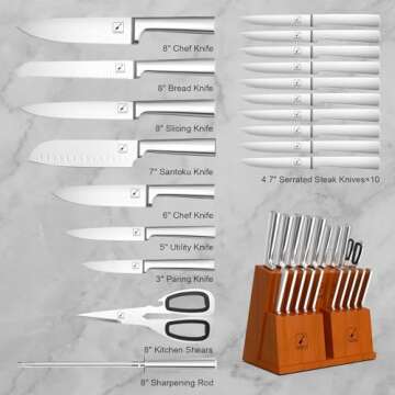 imarku Knife Set, 20PCS Kitchen Knife Set with Block and Sharpener, Japanese Stainless Steel Dishwasher Safe Knife Block Set with One-piece Handle, Sharp Chef Knife Set, Christmas Gift