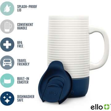 Ello Jane Ceramic Travel Mug: 18oz, Splash-Resistant