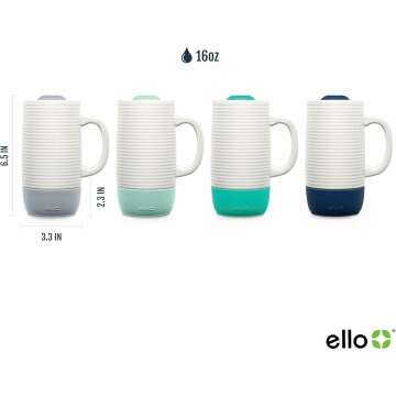 Ello Jane Ceramic Travel Mug: 18oz, Splash-Resistant