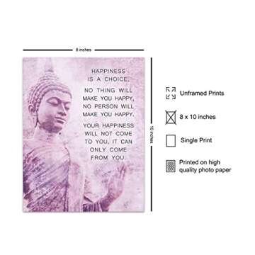 Buddhism Happiness Quote - Inspirational Saying Poster - Zen New Age Wall Art Decor - Home Decoration for Spa, Meditation Room, Yoga Studio - Gift for Women, Buddhist, Buddha Fan - Pink, Purple - 8x10