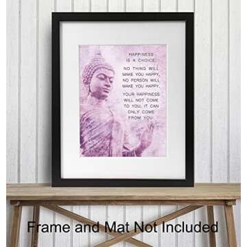 Buddhism Happiness Quote - Inspirational Saying Poster - Zen New Age Wall Art Decor - Home Decoration for Spa, Meditation Room, Yoga Studio - Gift for Women, Buddhist, Buddha Fan - Pink, Purple - 8x10