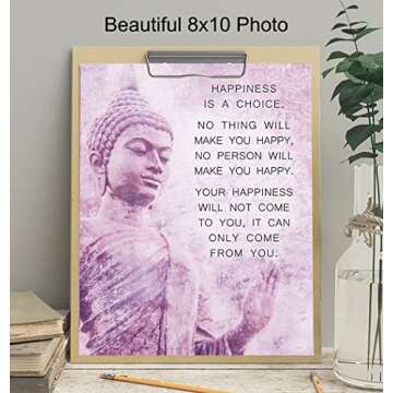 Buddhism Happiness Quote - Inspirational Saying Poster - Zen New Age Wall Art Decor - Home Decoration for Spa, Meditation Room, Yoga Studio - Gift for Women, Buddhist, Buddha Fan - Pink, Purple - 8x10