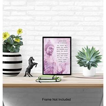 Buddhism Happiness Quote - Inspirational Saying Poster - Zen New Age Wall Art Decor - Home Decoration for Spa, Meditation Room, Yoga Studio - Gift for Women, Buddhist, Buddha Fan - Pink, Purple - 8x10