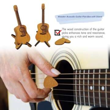 Wooden Guitar Pick Box with Stand & 3 Wooden Picks – Ideal Gift for Musicians