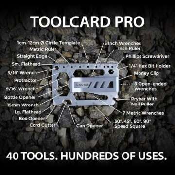 Toolcard Pro with Money Clip - 40 in 1 Credit Card Multitool Card - Sleek Minimalist Stainless Steel Wallet Card and Money Clip by Lever Gear (1, Silver)