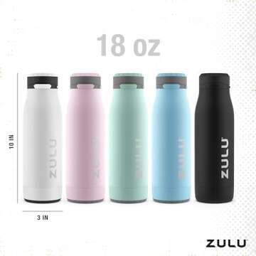 Zulu Ace 18oz Vacuum Insulated Stainless Steel Water Bottle with Chug Spout, Leak-Proof Locking Lid and Removable Base for School, Backpack, Sports, Gym, Travel, Army