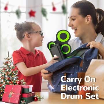 Paxcess Electric Drum Set, 7 Drum Practice Drum Pad With Headphone, Built-in two Speaker, Drum Sticks, Drum Pedals,10 Hours Playtime, Great Holiday Xmas Birthday Gift for Kids(Headphone)