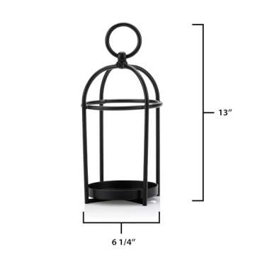 Craftsman Road Candle Lantern Décor, Set of 2 Antique Style Decorative Lanterns, Black Metal Rustic Farmhouse Lanterns, Pillar Candle Holders, Modern Home Decorations, Indoor or Outdoor (No Glass)