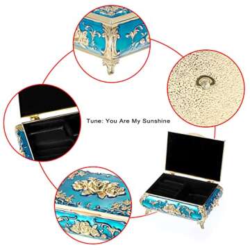 Vintage Music Box - Blue Keepsake Jewelry Storage