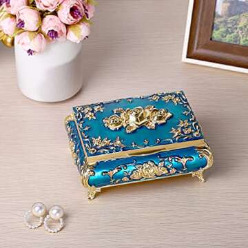 Vintage Music Box - Blue Keepsake Jewelry Storage