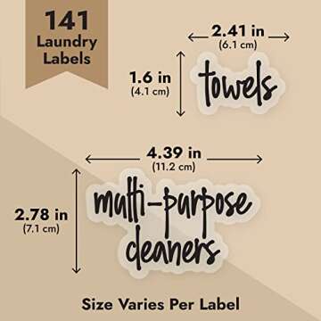 Talented Kitchen 141 Laundry Labels for Jars, Containers - Preprinted Black Script Stickers for Linen Closet, Bathroom, Cleaning Supplies Organization (Water Resistant)