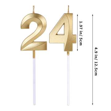 Gold 24th & 42nd Birthday Candles for Cakes, Number 24 42 Candle Cake Topper for Party Anniversary Wedding Celebration Decoration