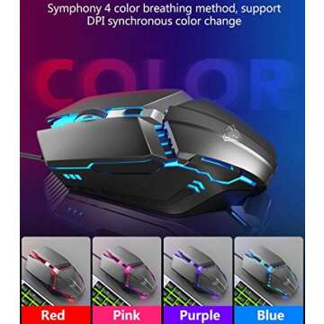 Gaming Keyboard and Mouse Combo, Rainbow Backlit Mechanical Feeling Keyboard with 4 Colors Breathing LED Backlight Mouse Set for PC Laptop Computer Game and Work, Home and Office