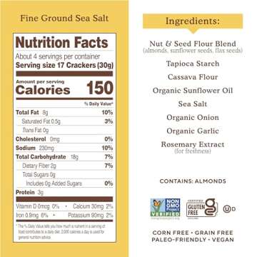 Simple Mills Almond Flour Crackers, Fine Ground Sea Salt - Gluten Free, Vegan, Healthy Snacks, 4.25 Ounce (Pack of 3)