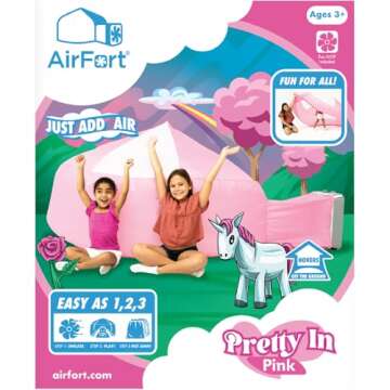 The Original Patented AirFort - Build A Fort in 30 Seconds, Inflatable Fort for Kids, Play Tent for 3-12 Years, A Playhouse Where Imagination Runs Wild, Fan not Included (Pretty in Pink)