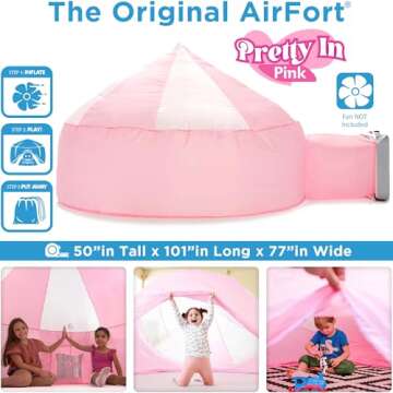 The Original Patented AirFort - Build A Fort in 30 Seconds, Inflatable Fort for Kids, Play Tent for 3-12 Years, A Playhouse Where Imagination Runs Wild, Fan not Included (Pretty in Pink)