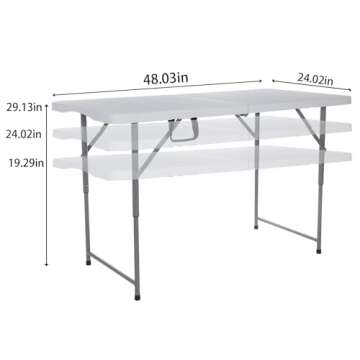 Lakhow 122CZ Folding Table 4-Foot Portable Small Folding Table Semi Practical Table Small Indoor and Outdoor Adjustable Height with Handle Folding Table, Camping and Gathering