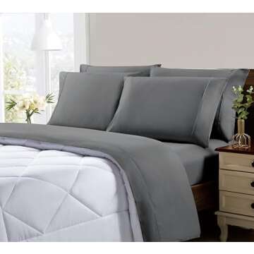 kathy ireland Cool Max 6 Piece Ultra Soft Sheet Set, Dark Grey - Queen