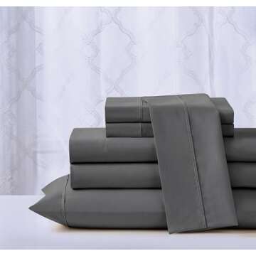 kathy ireland Cool Max 6 Piece Ultra Soft Sheet Set, Dark Grey - Queen