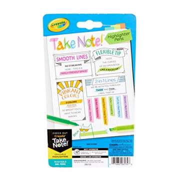 Crayola Take Note Highlighters and Dual Tip Pens, Assorted Colors, School Supplies, At Home Crafts for Kids, 6 Count