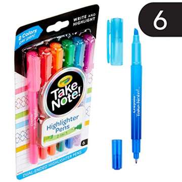 Crayola Take Note Highlighters and Dual Tip Pens, Assorted Colors, School Supplies, At Home Crafts for Kids, 6 Count