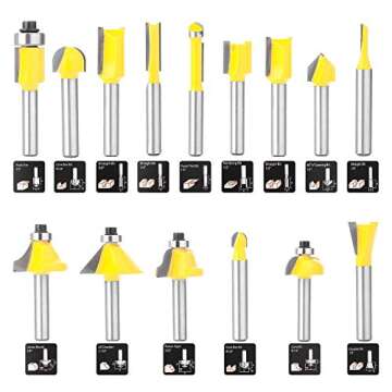 KOWOOD Router Bits Set of 15 Pieces 1/4 Inch Woodwork Tools for Beginners