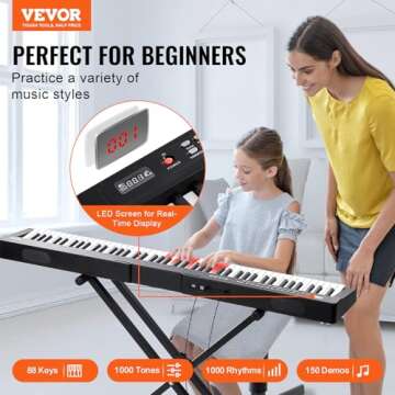 VEVOR 88 Key Digital Piano Keyboard, Semi Weighted Keys, Full Size Electric Keyboard Piano Set with Adjustable Stand Built-In Speakers Sustain Pedal Headphones, Bluetooth MIDI USB for Beginners