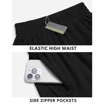 PINSPARK Running Shorts for Women Athletic Workout Gym Short Elastic High Waisted Sportswear Quick Dry with Zip Pockets, Black, Small