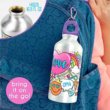 Just My Style Color Your Own Water Bottle, Includes Markers & Gemstones, Personalized Craft Kit for Kids, DIY Decorating, Gift for Girls