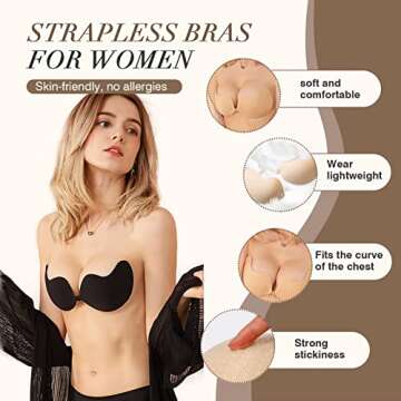 Sticky Bra Backless Adhesive Strapless Invisible Push Up Stick on Bras for Women Dresses 2 Pair Reusable Nipple Cover