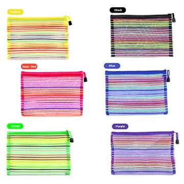 Zipper Mesh Pouch, 6 Pcs 6 Colors 9.8"x 7" Document Bag Zipper File Bags Storage Pouch for Travel Cosmetics Makeup, Offices Supplies, Travel Accessories