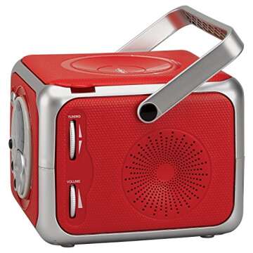 Jensen CD-555RS Red CD Bluetooth Boombox Portable Bluetooth Music System with CD Player +CD-R/RW & FM Radio with Aux-in & Headphone Jack Line-in Limited Edition- (Red)