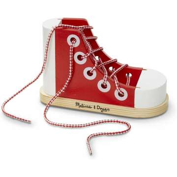 Melissa & Doug Deluxe Wood Lacing Sneaker for Fun Shoe Tying