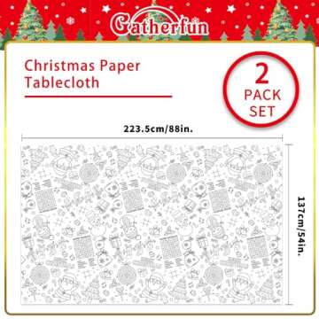 Gatherfun 2 Pack Christmas Decorations - Disposable Christmas Coloring Tablecloth & Activity Poster with Santa Claus Snowman, 54 x 88 in - Ideal for Kids' School Party and Festive Activities