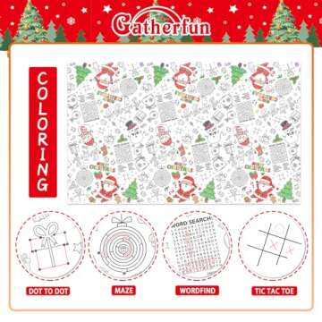 Gatherfun 2 Pack Christmas Decorations - Disposable Christmas Coloring Tablecloth & Activity Poster with Santa Claus Snowman, 54 x 88 in - Ideal for Kids' School Party and Festive Activities