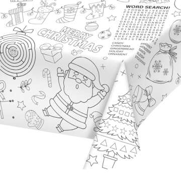 Gatherfun 2 Pack Christmas Decorations - Disposable Christmas Coloring Tablecloth & Activity Poster with Santa Claus Snowman, 54 x 88 in - Ideal for Kids' School Party and Festive Activities