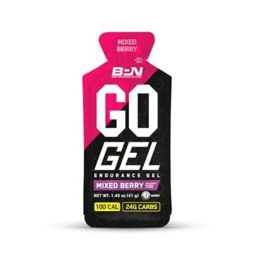 BARE PERFORMANCE NUTRITION, BPN Go Gel Endurance Gel, Vegan + Gluten Free Running Gel with 24g of Carbohydrates & 100 Calories per Gel Pack, 10 Single-Serving Gel Packs, Mixed Berry