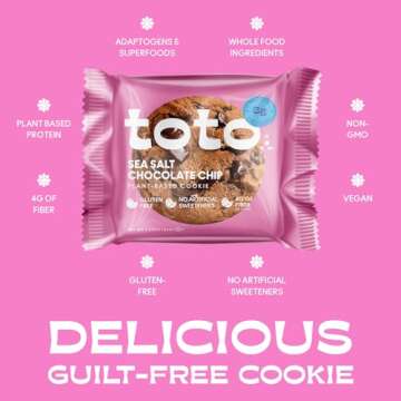 Toto's Sea Salt Chocolate Chip Vegan Cookies: Gluten-Free High-Fiber Cookie with Plant-Based Protein, Superfoods, and Adaptogens - 10X Individually Wrapped Cookies