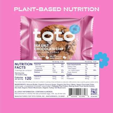 Toto's Sea Salt Chocolate Chip Vegan Cookies: Gluten-Free High-Fiber Cookie with Plant-Based Protein, Superfoods, and Adaptogens - 10X Individually Wrapped Cookies