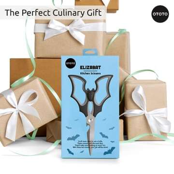 NEW!! Elizabat Kitchen Scissors by OTOTO - Halloween Goth Cute Bat Kitchen Shears, Gothic Scissors Kitchen Utensils - Spooky Bats Halloween Gifts, Cooking Scissors, Kitchen Gadgets, Goth Gifts