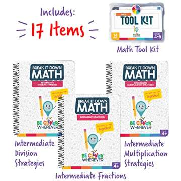 Be Clever Wherever Grade 4 Math Kit, 4th & 5th Grade Math Tool Kit, Intermediate Multiplication Strategies, Intermediate Division Strategies, and Intermediate Fractions Math Reference Books (17 Pc)